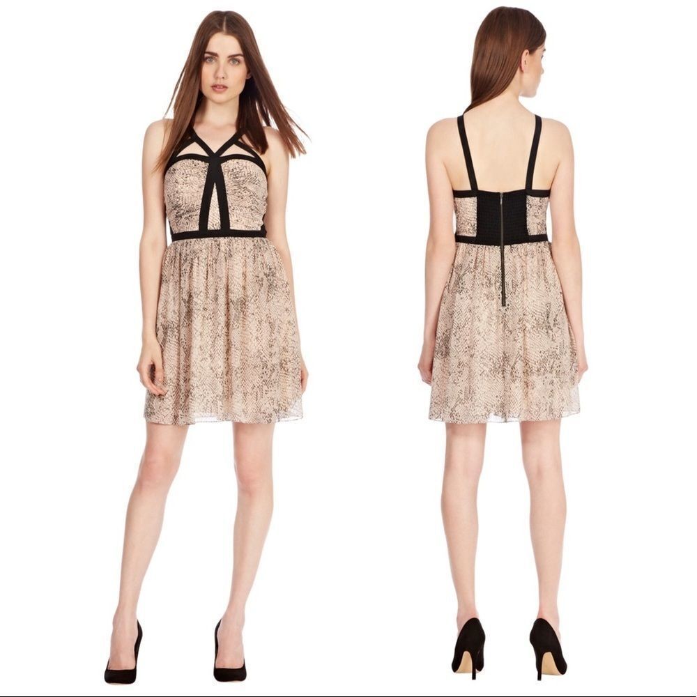NWT Coast Women's Snake Print Floaty Strappy Fit & Flare Dress Blush Pink Size 4